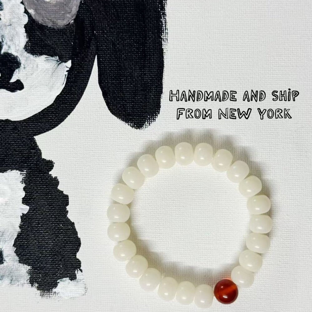 White Bodhi Seed Bracelet 10mm Yoga Meditation Bracelet with Elastic Cord Spirit